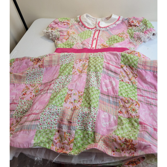 Vintage Square Dance Party Dress Patchwork Handmade Pink Green Size 14p - Picture 14 of 16